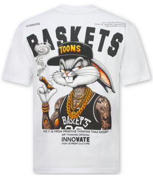 True Rise T shirt Heren met Print - Oversized T shirt Heren - T-shirts Heren Grappig - Fun Shirts Bunny -1969- Wit