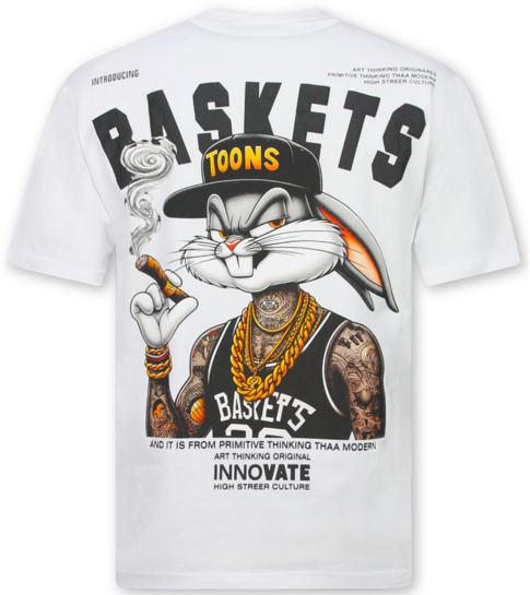 True Rise T shirt Heren met Print - Oversized T shirt Heren - T-shirts Heren Grappig - Fun Shirts Bunny -1969- Wit