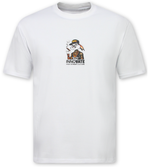 True Rise T shirt Heren met Print - Oversized T shirt Heren - T-shirts Heren Grappig - Fun Shirts Bunny -1969- Wit