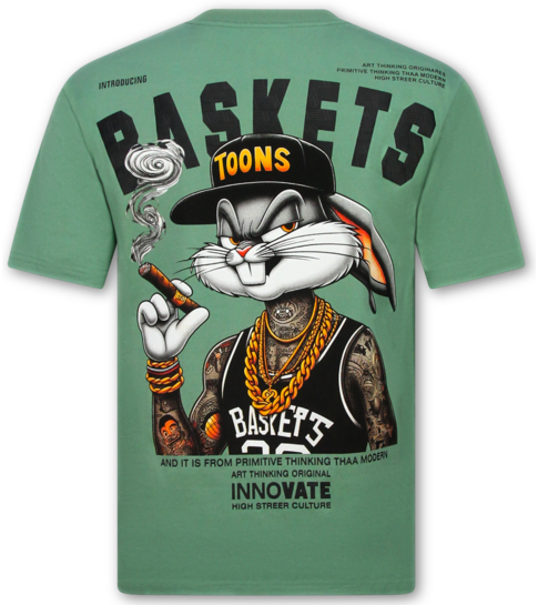 True Rise T shirt Heren met Print - T shirt Heren Grappig - Oversized T shirt Heren - Fun Shirts Bunny -1969- Groen