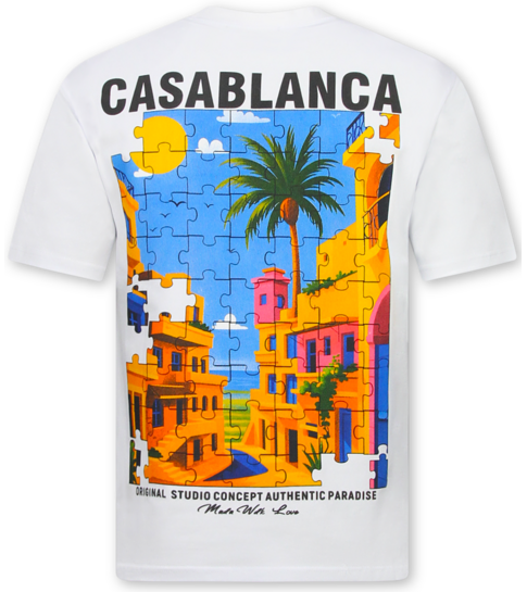 True Rise  Oversized T shirt Heren Casablanca - T shirt Heren met Print Puzzel -1997- Wit