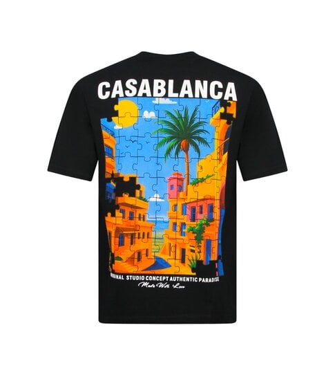 True Rise Casablanca Oversized Heren T shirt  - T shirt Heren met Print Puzzel -1997- Zwart