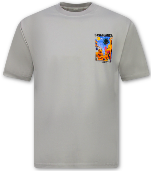 True Rise Casablanca Heren T shirt Oversized - T shirt Heren met Print Puzzel -1997- Grijs