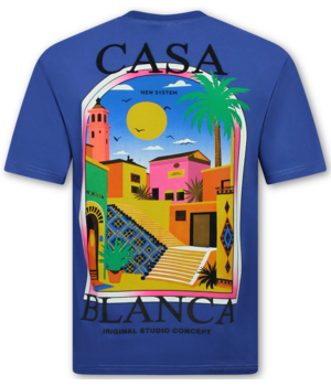 True Rise Casablanca Heren Shirts  - T shirt Heren met Print - Heren Tshirt met Opdruk - 1989- Blauw