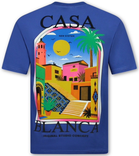True Rise Casablanca Heren Shirts  - T shirt Heren met Print - Heren Tshirt met Opdruk - 1989- Blauw