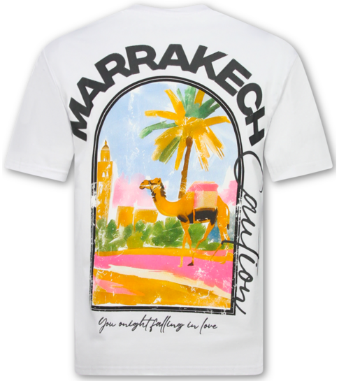 True Rise Marrakech T shirt Heren met Print - Heren Tshirt met Opdruk - Oversized T shirt Heren -1858- Wit