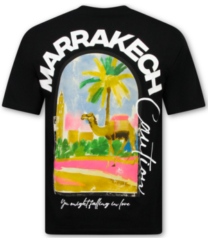 True Rise Oversized T shirt Heren  - Marrakech T shirt Heren met Print - Heren Tshirt met Opdruk -1858- Zwart