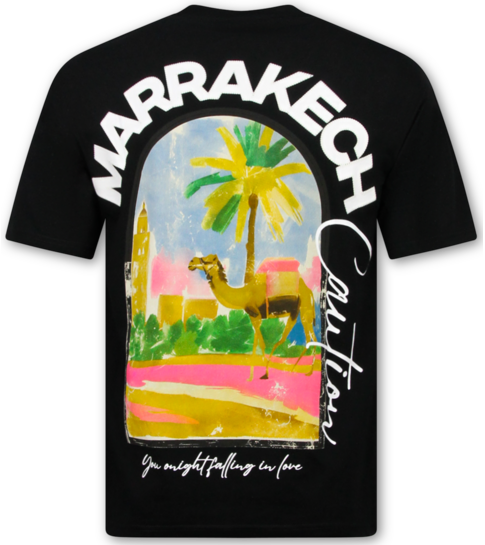 True Rise Oversized T shirt Heren  - Marrakech T shirt Heren met Print - Heren Tshirt met Opdruk -1858- Zwart