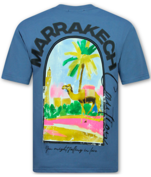 True Rise Heren Tshirt met Opdruk -  Oversized T shirt Heren  - Marrakech T shirt Heren met Print -1858- Blauw