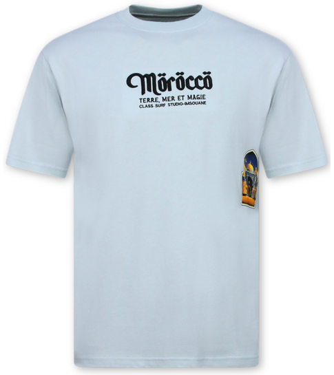 True Rise Marokko Heren Shirts  - T shirt Heren met Print - Heren Tshirt met Opdruk - 186-  Blauw