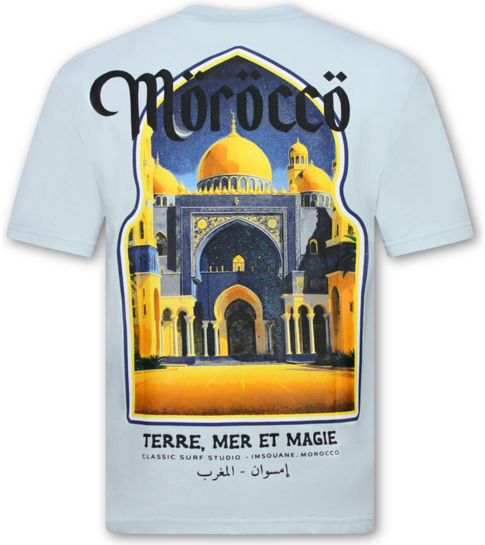 True Rise Marokko Heren Shirts  - T shirt Heren met Print - Heren Tshirt met Opdruk - 186-  Blauw