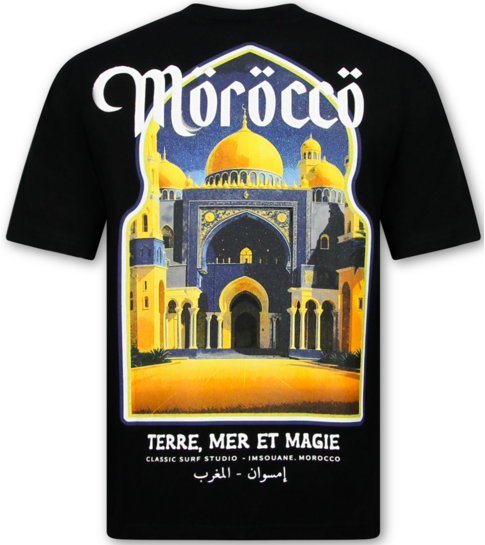 True Rise Morocco Heren Shirts - T shirt Heren met Print - Heren Tshirt met Opdruk - 186-  Zwart