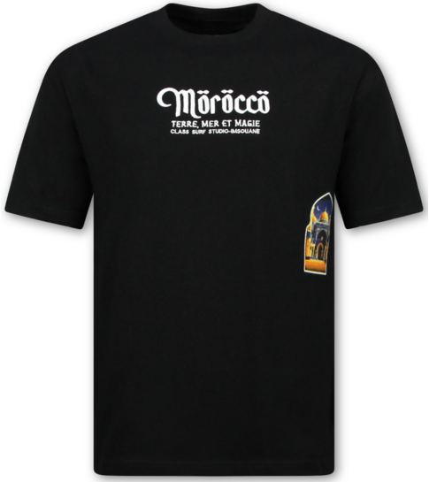 True Rise Morocco Heren Shirts - T shirt Heren met Print - Heren Tshirt met Opdruk - 186-  Zwart