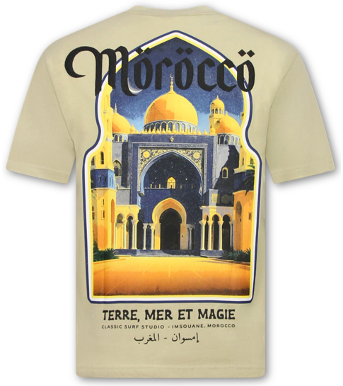 True Rise Heren Tshirt met Opdruk - Morocco Heren Shirts - T shirt Heren met Print - 186-  Beige