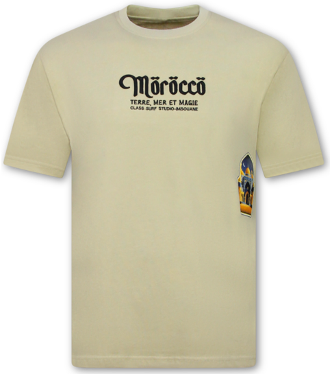 True Rise Heren Tshirt met Opdruk - Morocco Heren Shirts - T shirt Heren met Print - 186-  Beige