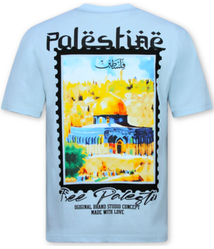 True Rise Palestina Shirt Heren - Heren Tshirt met Opdruk - T shirt Heren met Print - 190-  Blauw