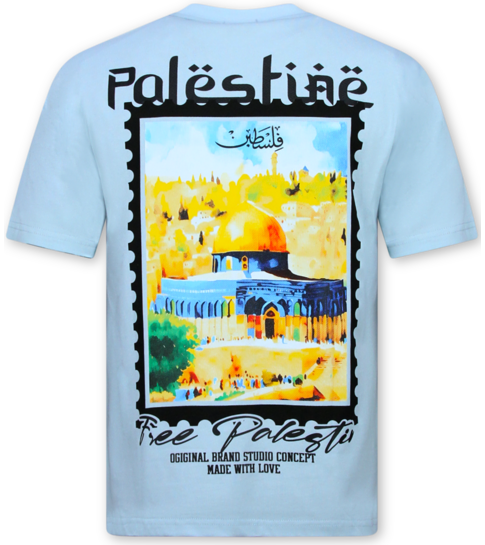 True Rise Palestina Shirt Heren - Heren Tshirt met Opdruk - T shirt Heren met Print - 190-  Blauw