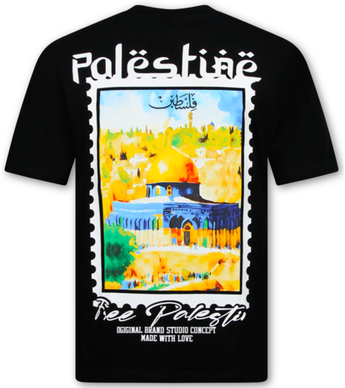 True Rise Palestine T shirt - Heren Tshirt met Opdruk - T shirt Heren met Print - 190-  Zwart