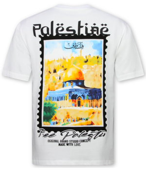 True Rise Free Palestine Shirt - Heren Tshirt met Opdruk - T shirt Heren met Print - 190-  Wit