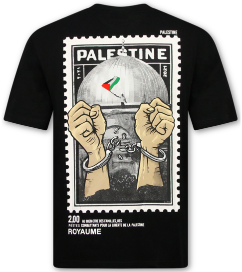 True Rise Free Palestine Oversized T shirt Heren - T shirt Heren met Print - 183-  Zwart