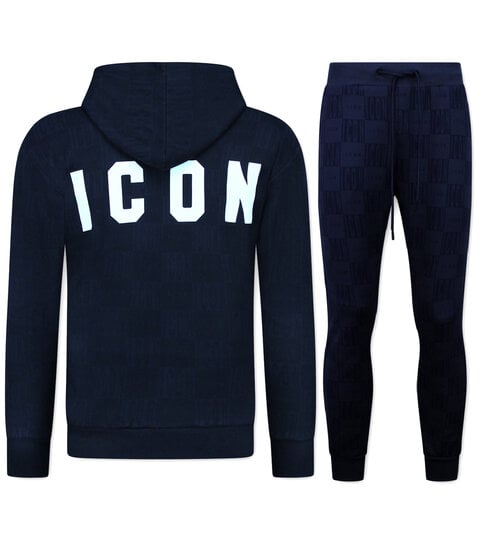 True Rise Trainingspak Heren ICON - Tracksuit Heren - Joggingpak Heren Volwassenen -5837- Donker Blauw