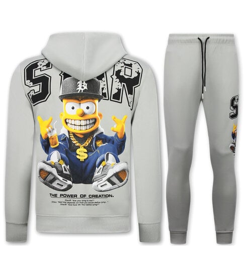 True Rise Simpsons Tweedelige Set - Heren Trainingspakken Volwassenen - Joggingpak Heren - Huispak Heren - 089 - Grijs