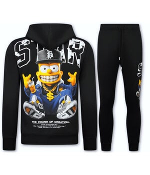 True Rise Tweedelige Set - Heren Simpsons Trainingspakken Volwassenen - Joggingpak Heren - Huispak Heren - 089 - Zwart