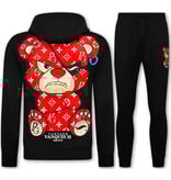 True Rise Trainingspak Heren Teddy Bear- Joggingpak Heren Volwassenen - Huispak Heren  - 6052- Zwart/Rood