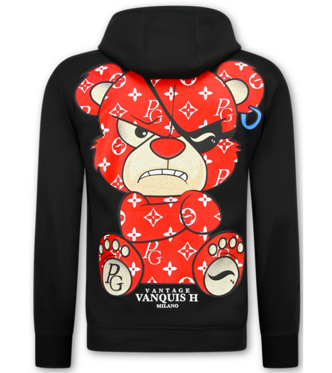 True Rise Trainingspak Heren Teddy Bear- Joggingpak Heren Volwassenen - Huispak Heren  - 6052- Zwart/Rood