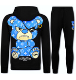 True Rise Trainingspak Heren - Joggingpak Heren Volwassenen - Teddy Bear Huispak Heren  - 6052- Zwart/Blauw