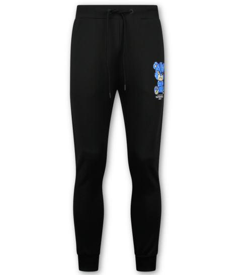 True Rise Trainingspak Heren - Joggingpak Heren Volwassenen - Teddy Bear Huispak Heren  - 6052- Zwart/Blauw