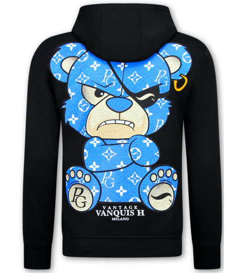 True Rise Trainingspak Heren - Joggingpak Heren Volwassenen - Teddy Bear Huispak Heren  - 6052- Zwart/Blauw