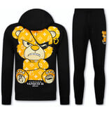 True Rise Trainingspak Heren - Teddy Bear Joggingpak Heren Volwassenen -  Huispak Heren - 6052- Zwart/Geel