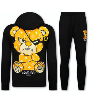 True Rise Trainingspak Heren - Teddy Bear Joggingpak Heren Volwassenen -  Huispak Heren - 6052- Zwart/Geel