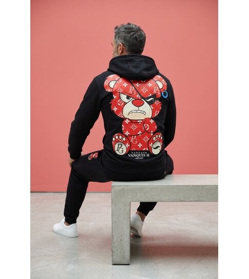 True Rise Trainingspak Heren Teddy Bear- Joggingpak Heren Volwassenen - Huispak Heren  - 6052- Zwart/Rood