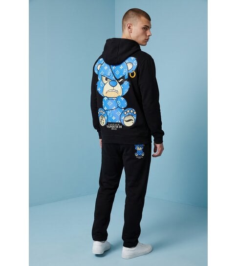 True Rise Trainingspak Heren - Joggingpak Heren Volwassenen - Teddy Bear Huispak Heren  - 6052- Zwart/Blauw