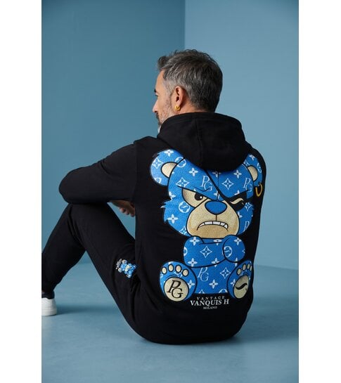 True Rise Trainingspak Heren - Joggingpak Heren Volwassenen - Teddy Bear Huispak Heren  - 6052- Zwart/Blauw