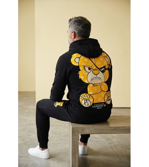 True Rise Trainingspak Heren - Teddy Bear Joggingpak Heren Volwassenen -  Huispak Heren - 6052- Zwart/Geel