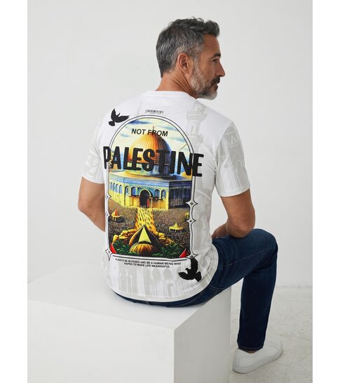 True Rise Free Palestine Oversized HerenT shirt  - Heren Tshirt met Opdruk - 185-  Wit