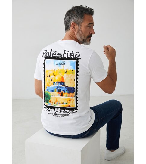 True Rise Free Palestine Shirt - Heren Tshirt met Opdruk - T shirt Heren met Print - 190-  Wit