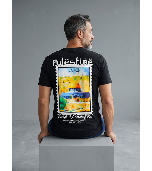 True Rise Palestine T shirt - Heren Tshirt met Opdruk - T shirt Heren met Print - 190-  Zwart