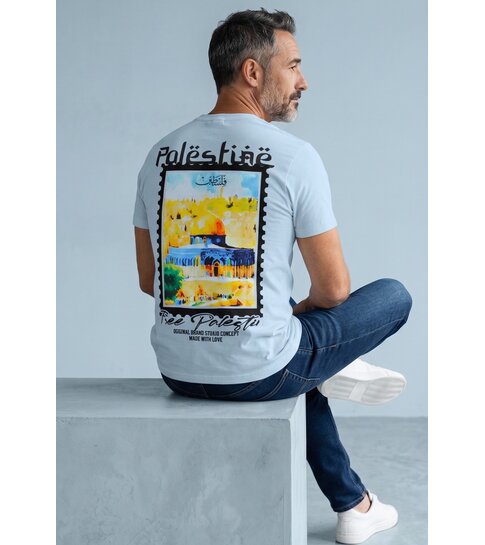True Rise Palestina Shirt Heren - Heren Tshirt met Opdruk - T shirt Heren met Print - 190-  Blauw