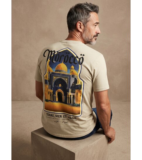 True Rise Heren Tshirt met Opdruk - Morocco Heren Shirts - T shirt Heren met Print - 186-  Bruin