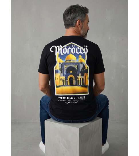 True Rise Morocco Heren Shirts - T shirt Heren met Print - Heren Tshirt met Opdruk - 186-  Zwart