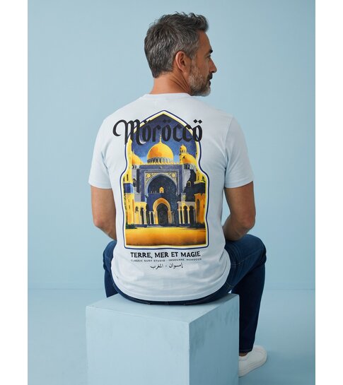 True Rise Marokko Heren Shirts  - T shirt Heren met Print - Heren Tshirt met Opdruk - 186-  Blauw
