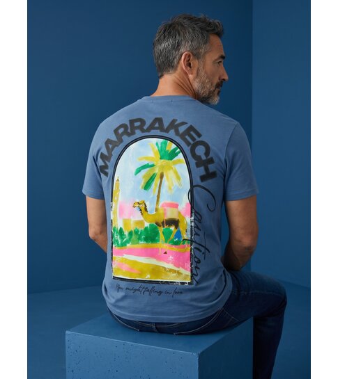 True Rise Heren Tshirt met Opdruk -  Oversized T shirt Heren  - Marrakech T shirt Heren met Print -1858- Blauw