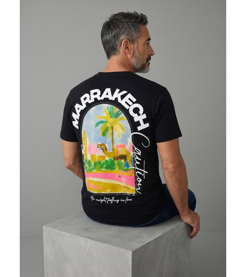 True Rise Oversized T shirt Heren  - Marrakech T shirt Heren met Print - Heren Tshirt met Opdruk -1858- Zwart