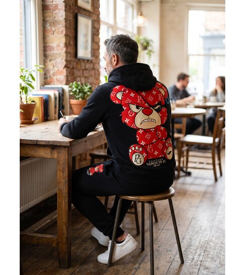 True Rise Trainingspak Heren Teddy Bear- Joggingpak Heren Volwassenen - Huispak Heren  - 6052- Zwart/Rood