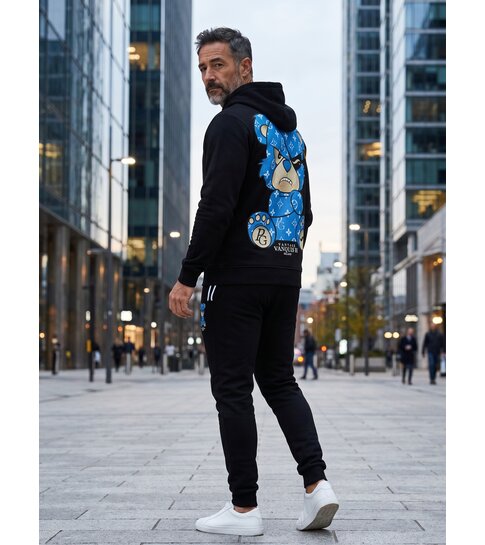 True Rise Trainingspak Heren - Joggingpak Heren Volwassenen - Teddy Bear Huispak Heren  - 6052- Zwart/Blauw