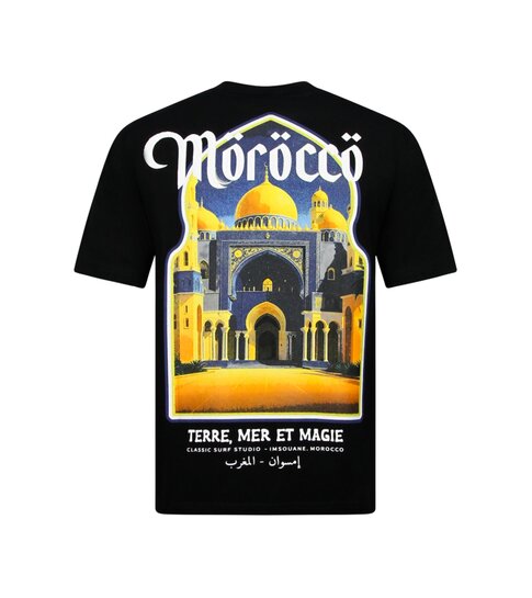 True Rise Morocco Heren Shirts - T shirt Heren met Print - Heren Tshirt met Opdruk - 186-  Zwart